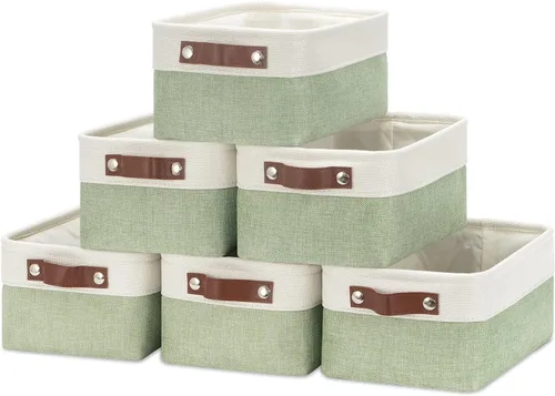 Miniatura 24 de HNZIGE Cestas organizadoras grandes de tela (3 unidades), canastas decorativas plegables con asas de cuero (crema, 15 x 11 x 9.5 pulgadas)