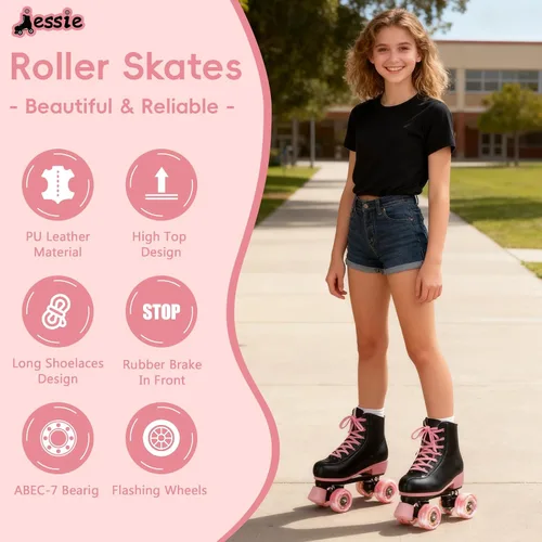 Miniatura 7 de Jessie Patines altos con estampado de cebra para mujeres y hombres, cuatro ruedas brillantes para adultos y jóvenes al aire libre, con bolsa