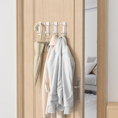 Miniatura 5 de pickpiff Ganchos de pared para abrigo y toalla: 13LB fuerte adhesivo para colgar puerta, color blanco, paquete de 4