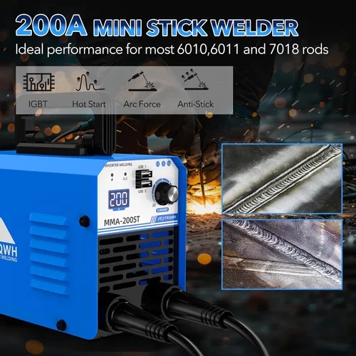 Miniatura 5 de TRQWH Máquina de Soldadura MMA de 200A, Soldadora de Electrodo de 110V, Soldadora de Arco Portátil con Pantalla Digital IGBT, Arranque en Caliente