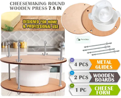 Miniatura 2 de Prensa de queso de madera de 11.2 pulgadas de diámetro y 1 forma de fabricación de queso 45 onzas Presión de hasta 50 libras incolora