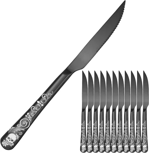 Miniatura 8 de Skull Cuchillos Dentados Ultra Afilados 2-EN-1, Juego de Cuchillos de Chef Cuchillos Dentados de 12 - Colección de Diseño Profesional - Cuchillos