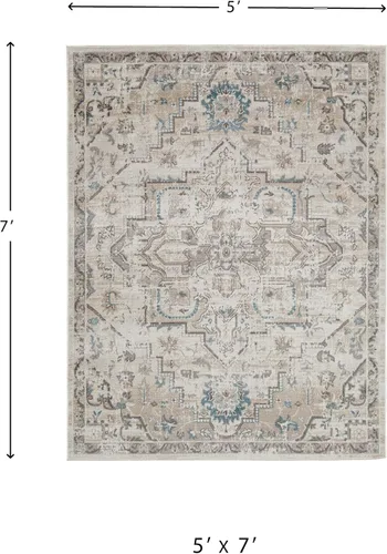 Miniatura 3 de Signature Design by Ashley Barkham Classic Medallion - Alfombra lavable para interiores, 5 x 7, color beige y verde oscuro