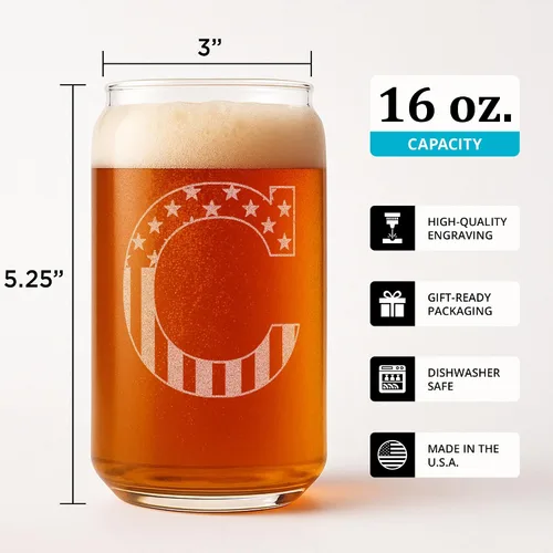 Miniatura 3 de Vaso en forma de lata de cerveza con monograma grabado - bandera de EE.UU.