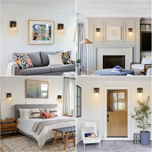 Miniatura 2 de Pia Ricco Juego de 2 apliques de pared, lámparas de pared con interruptor para dormitorio, modernas lámparas de baño con pantalla de vidrio Bronce