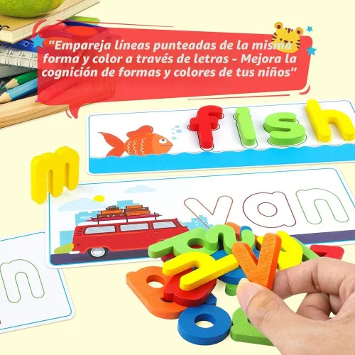Miniatura 7 de KMUYSL Juguetes de aprendizaje para niños y niñas de 3, 4, 5, 6 años, ver y deletrear CVC, constructores de palabras con tarjetas del alfabeto