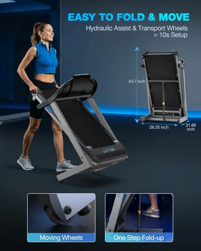 Miniatura 9 de WELLFIT - Caminadora plegable con inclinación automática - Alfombrilla de caminar de escritorio con inclinación del 10%, barra de agarre, capacidad