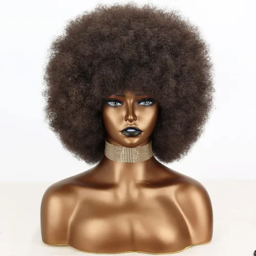 Miniatura 6 de Xinran Pelucas afro cortas de los años 70 para mujeres negras, peluca afro corta negra sintética grande de los años 70, peluca afro de 8 pulgadas 60