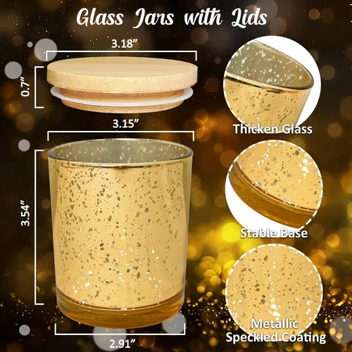 Miniatura 6 de SUPMIND Paquete de 12 tarros de vela de vidrio de 10oz - tarros de vela vacíos dorados con tapas de bambú, tarros de vela a granel para centros