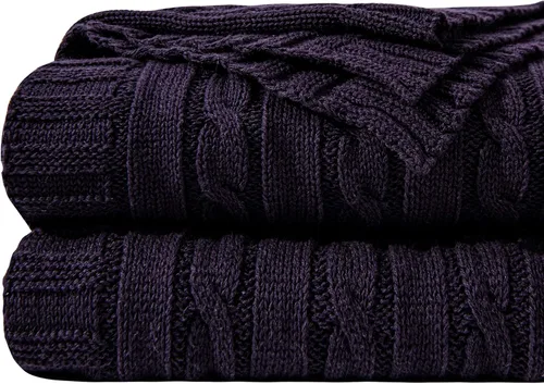 Miniatura 17 de NTBAY Manta de punto de cable de 100 % algodón puro, súper suave y cálida de 51 x 67 pulgadas, manta de punto para sofá, sillón, cama, extra Amarillo