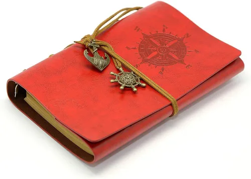 Miniatura 4 de Diario con tapas de cuero estilo retro, en blanco, con cuerda náutica, Rojo 7 pulgadas