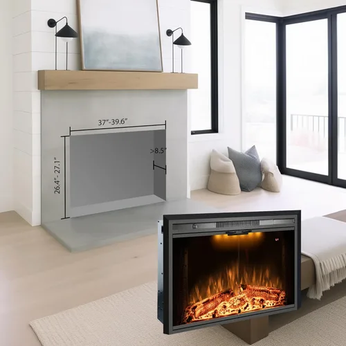 Miniatura 2 de Insertos de chimenea eléctrica de 40 pulgadas con puerta de vidrio, calentador de chimenea eléctrico con sonido crepitante de fuego, luz superior