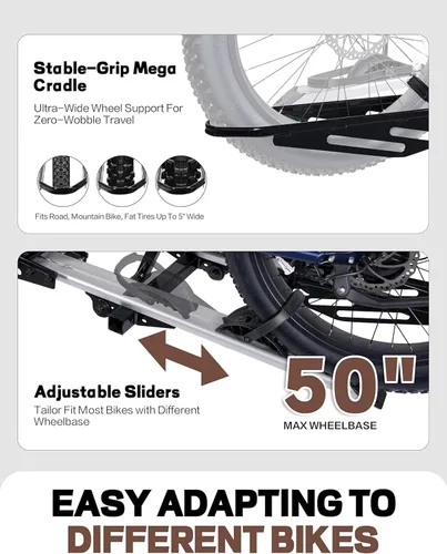 Miniatura 6 de RokRack S One 1-Ebike Rack con rampa, capacidad de 100 libras, soporte para bicicleta eléctrica de montaje en enganche único, se adapta a neumáticos