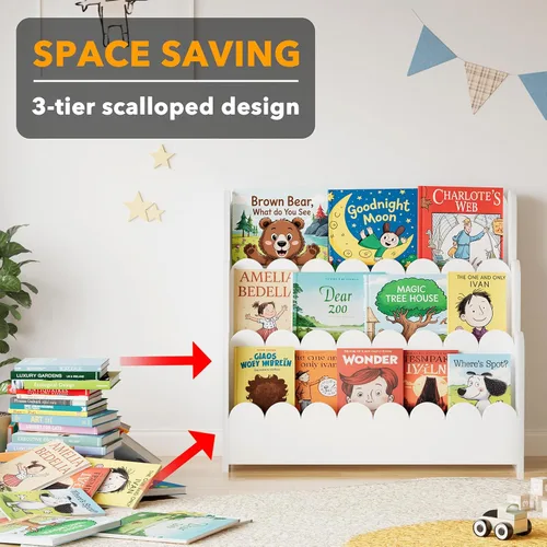 Miniatura 6 de SpaceAid Estantería festoneada de 3 niveles, estantería Montessori para niños pequeños, estante organizador de libros de madera, muebles de Negro