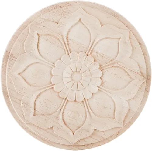 Miniatura 11 de Apliques redondos de madera tallada Onlays - Madera de caucho - 10x10cm/3.94x3.94in - Juego de 1