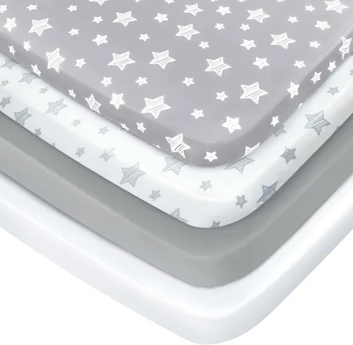 Miniatura 13 de Sábanas para Pack and Play para niños, paquete de 4 sábanas para minicuna, sábana ajustada elástica para Pack and Play y corralito, compatible