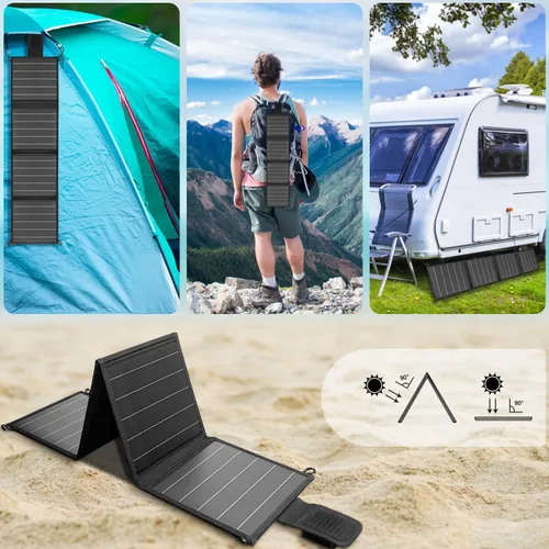 Miniatura 6 de Paneles solares portátiles de 20 W, panel solar plegable con tipo C y USB A para camping, mochilero, viajes, carga rápida, IP65 para iPhone, iPad