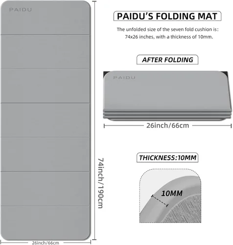 Miniatura 7 de PAIDU Esterilla de yoga plegable para fitness, extra gruesa de 2/5 pulgadas (0.394 in) TPE antideslizante certificado SGS 75 x 26 pulgadas extra