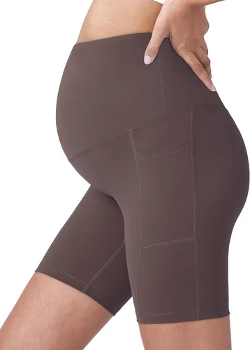 Miniatura 5 de POSHDIVAH - Pantalones cortos de yoga para embarazadas, cubren la barriga, pantalones deportivos cortos para correr, hacer ejercicio y el verano