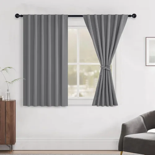 Miniatura 119 de Hiasan Cortinas opacas negras para dormitorio, cortinas opacas cortas de 45 pulgadas de largo, con aislamiento térmico, bolsillo para barra