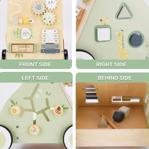 Miniatura 5 de Andador de empuje de madera para bebés y juguete de arrastre de actividades de aprendizaje para niños pequeños - Desarrolla habilidades motoras