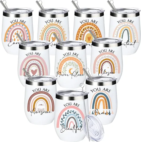 Sieral 10 tazas inspiradoras con citas para mujeres, vaso de arcoíris de 12 onzas, a granel para apreciación de los empleados con texto en inglés