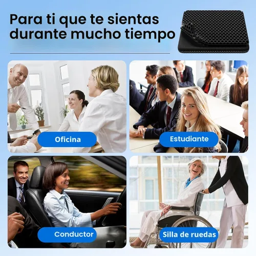 Miniatura 7 de Cojín de asiento de gel, con diseño de panal transpirable y grueso que absorbe los puntos de presión, cojín de asiento con funda antideslizante
