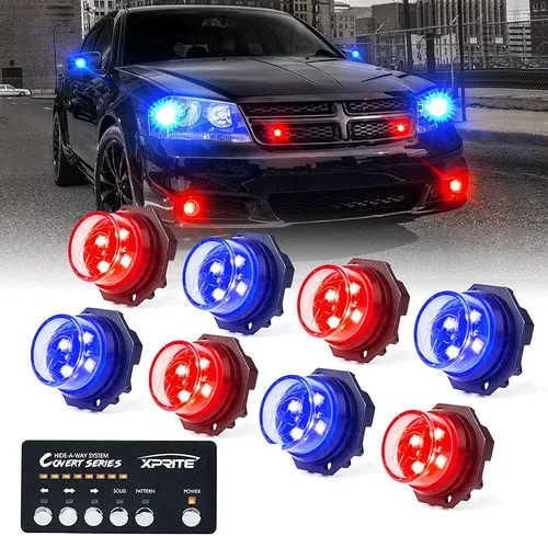 Miniatura 27 de Xprite Kit de luces estroboscópicas LED ámbar ocultas, 20 patrones intermitentes con panel de control, faros, luces traseras, luces antiniebla