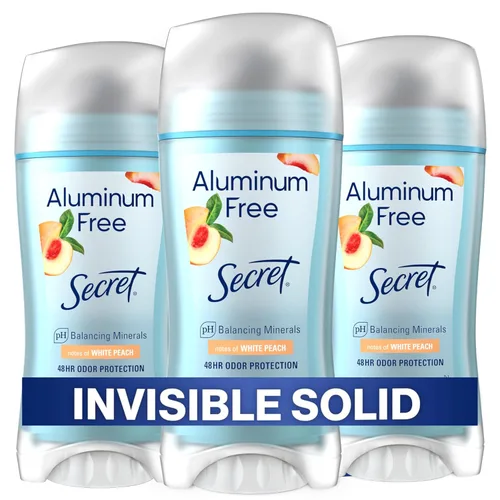 Secret Desodorante sin aluminio para mujeres, protección contra olores durante 48 horas, libre de parabenos, tintes de talco y bicarbonato de sodio,