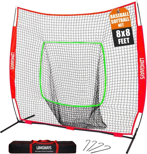 Miniatura 11 de 7x7ft/8x8ft Baseball Softball Net with Steel Frame for Batting, Hitting, Pitching, Portable Baseball Batting Net with Carry Bag, Great for All Levels