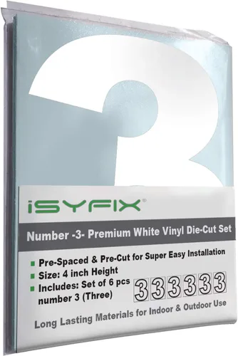 Miniatura 47 de iSYFIX - Calcomanías de vinilo blancas con número 0 (cero) - Juego de 6 unidades de 1.5 pulgadas autoadhesivas - Decalcomanías premium troqueladas