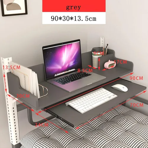 Miniatura 5 de HORV - Bandeja de cama para laptop, mesa de montaje en pared, mesa flotante, ahorro de espacio, mesa de escritura para computadora, mesita de noche