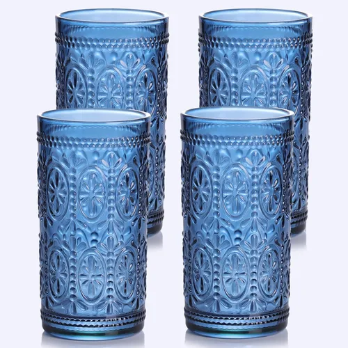 Miniatura 14 de abrwyy Juego de cristalería ámbar de 4 vasos vintage para beber, vasos de vidrio resistentes de 12 oz ámbar, vaso Old Fashioned, juego de vasos