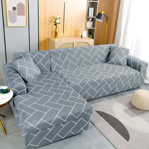 Miniatura 2 de HOTNIU Funda de sofá seccional de 2 piezas, funda elástica suave para sofá en forma de L, funda de sofá modular moderna con estampado para sala