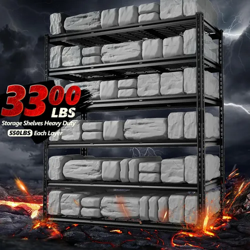 Miniatura 4 de REIBII Estantería de garaje de 3300 libras, estantes de almacenamiento de 78 pulgadas de alto, estantes de metal ajustables de 6 niveles, estante