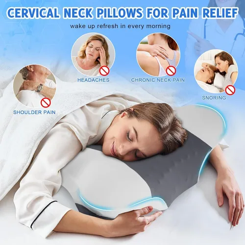 Miniatura 3 de Almohada cervical para el cuello para dormir de lado, almohadas de espuma viscoelástica, soporte ergonómico para el cuello para aliviar el dolor