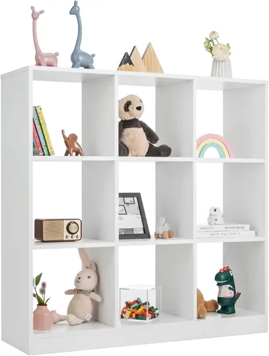 Miniatura 11 de Costzon Organizador de almacenamiento de juguetes de 9 cubos, estantería de madera de 4 niveles para almacenamiento de libros y juguetes, estante