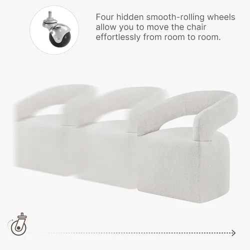Miniatura 4 de KISLOT Juego de 1 sillas de comedor tapizadas, modernas sillas de comedor con ruedas ocultas, sillas de cocina con brazo con tela de aspecto