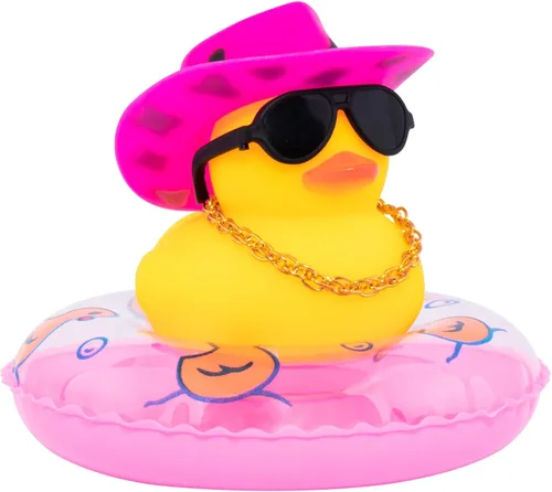 Miniatura 13 de wonuu Pato de Goma para Automóvil, Decoración de Pato Amarillo para Tablero con Sombrero de Sol, Anillo de Natación, Collar, Gafas de Sol