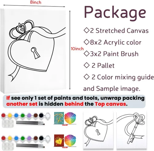 Miniatura 5 de VALLSIP Paquete de 2 Kit de Pintura y Bebida con Lienzo Pre-dibujado para Pintar para Adultos Lienzo Estirado Juegos de Parejas Noche de Cita