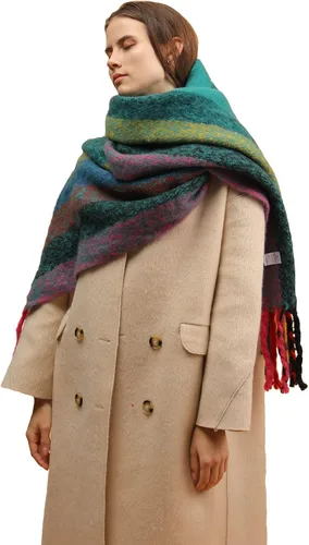Miniatura 18 de Bufanda cálida para mujer, colorida y suave, cómoda, elegante chal de pashmina para clima frío, bufanda larga de moda, borla de coleta