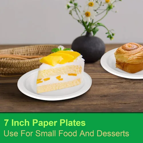 Miniatura 5 de Paquete de 300 platos de papel a granel, platos de papel pequeños de 7 pulgadas, platos 100% compostables, platos desechables ecológicos, platos
