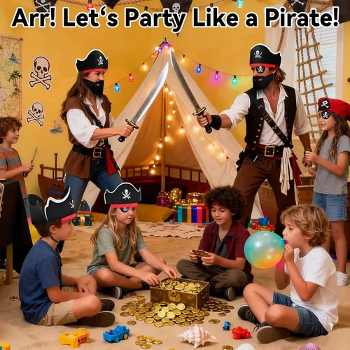 Miniatura 7 de ZeeDix 18 accesorios piratas para niños, incluye 6 sombreros de pirata, 6 parches de ojos y 6 bigotes, decoraciones de fiesta pirata para Navidad