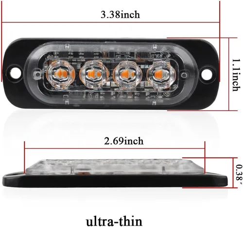 Miniatura 2 de 4 Uds Ultra Thin Amber 4LEDs luz de advertencia de emergencia luz flash estroboscópica barra de luz montaje en superficie para coche, furgoneta