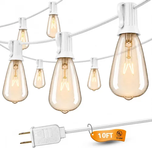 Miniatura 13 de SUNSGNE Tira de luces Edison para exteriores de 25 pies con 27 bombillas Edison transparentes, ST35 luces vintage para patio, jardín, patio, porche