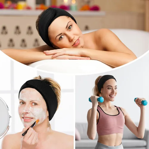Miniatura 5 de LADES Diadema facial de spa para mujer, tela de rizo suave con gancho y bucle ajustables, ajuste cómodo y seguro para cuidado de la piel