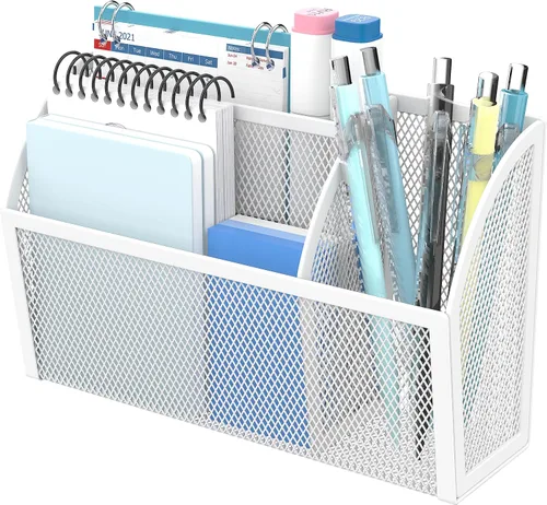 Miniatura 10 de DALTACK Soporte magnético para lápices, estante de malla de 3 rejillas para pizarra blanca, refrigerador y casillero, organizador para el hogar