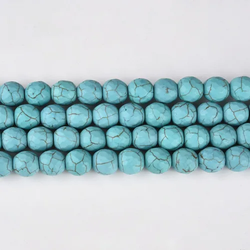 Miniatura 2 de Cuentas redondas de piedra semipreciosa de color turquesa azul facetado de 0.394 pulgadas (0.394 in) para hacer joyas de 15 pulgadas (38-40 unidades)