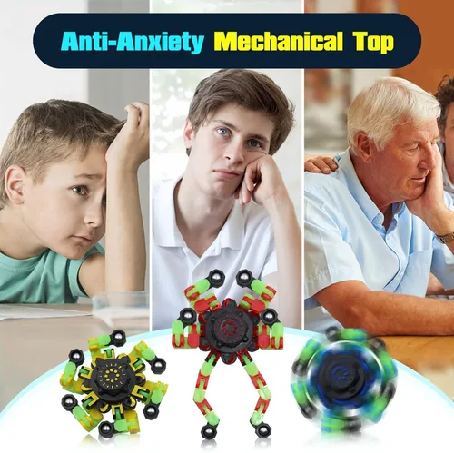 Miniatura 5 de 8 piezas de juguetes para ansiedad que brillan en la oscuridad, giroscopio en la punta del dedo DIY robot deformable divertido juguete sensorial