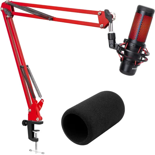 Miniatura 10 de Pantalla antiviento de micrófono Filtro Pop Compatible con HyperX QuadCast - Cubierta de espuma para micrófono con pantalla antiviento peluda
